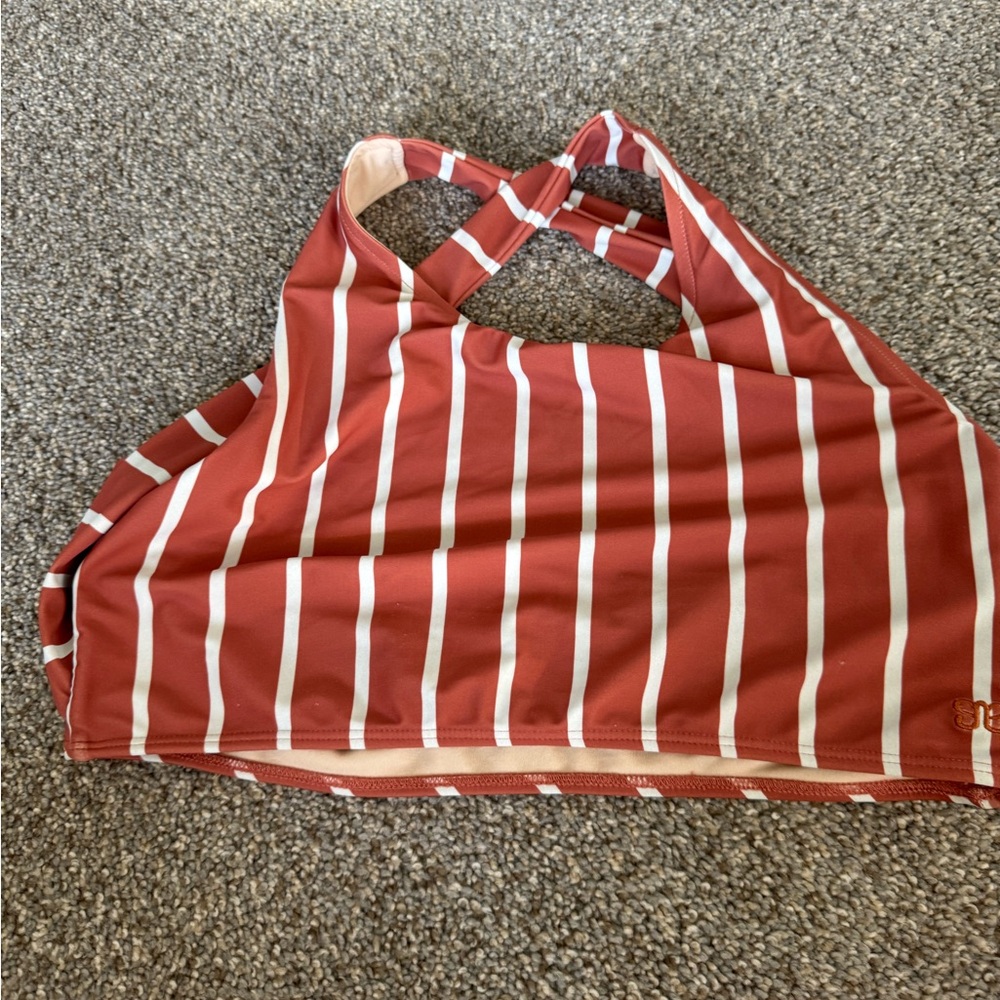 Albion Women's Swim Top in Rust and White Stripes